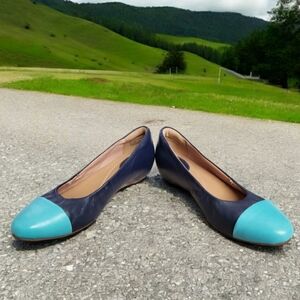 Clarks Artisan Ballet Flats Alitay Susan 6.5 Womens Blue Teal Cap Toe Flat Shoes